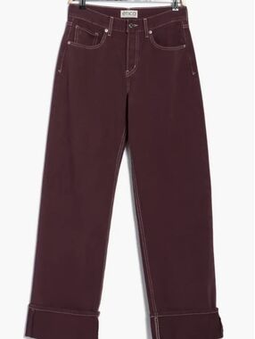 Etica Stanton Relaxed Fix Low Rise Cuffed Wide Leg Deep Plum Sassafras Size 32